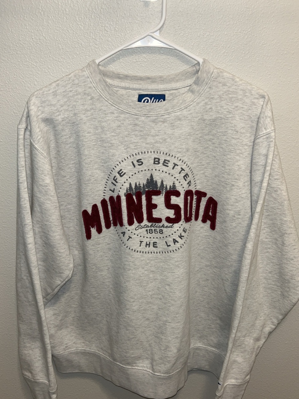 Blue 84 Light Gray Crewneck with Maroon Minnesota Applique